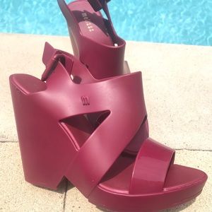 Melissa matte burgundy strappy wedges